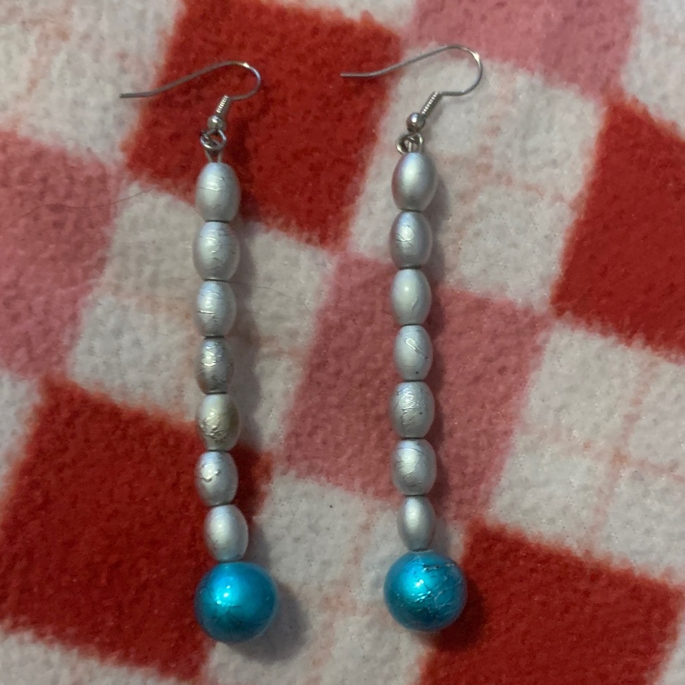 Elegant Silver and Blue Metal Dangle Earrings